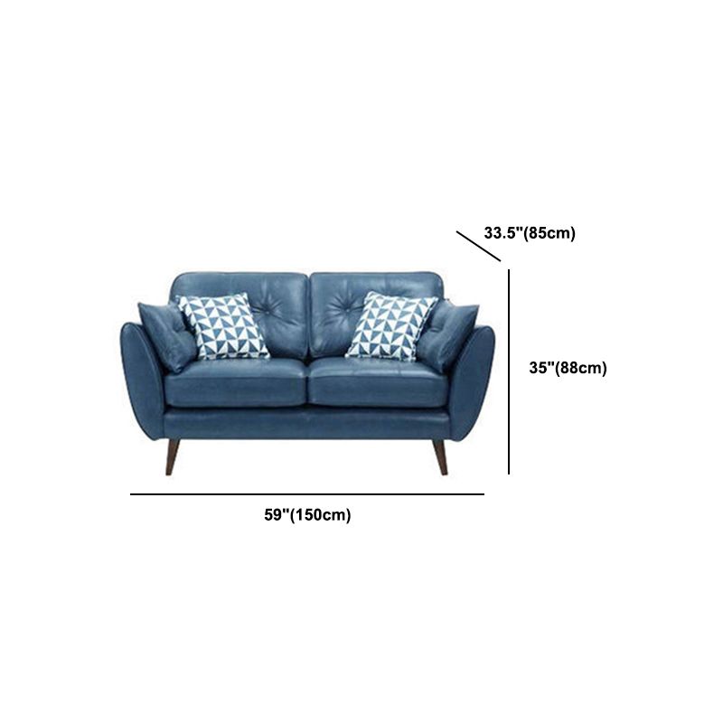 33.46" Flared Arm Sofa with Tufted Split-Back Sofa, Blue Genuine Leather