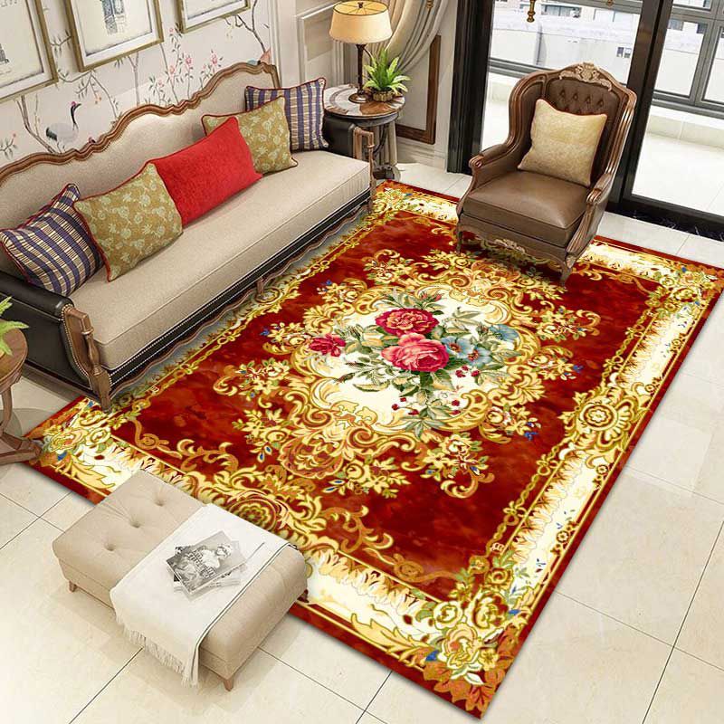 Roter Wohnzimmer-Teppichpolyester Europäischer Area Teppich Anti-Schlupf-Waschmaschine Teppich