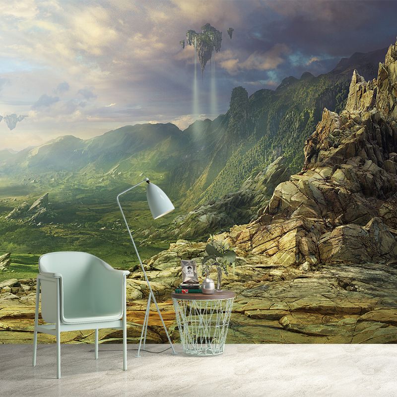 Magical Floating Mountains Wall Mural Decal for Living Room, Green, Made to Measure