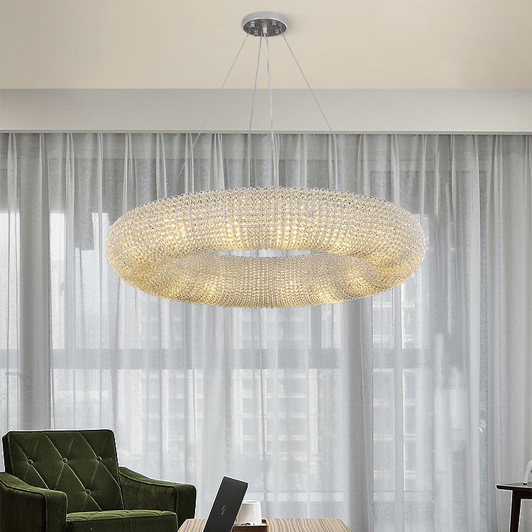 Modern Style Hanging Lamp Kit Circle Shape Crystal Chandelier Lighting Fixtures