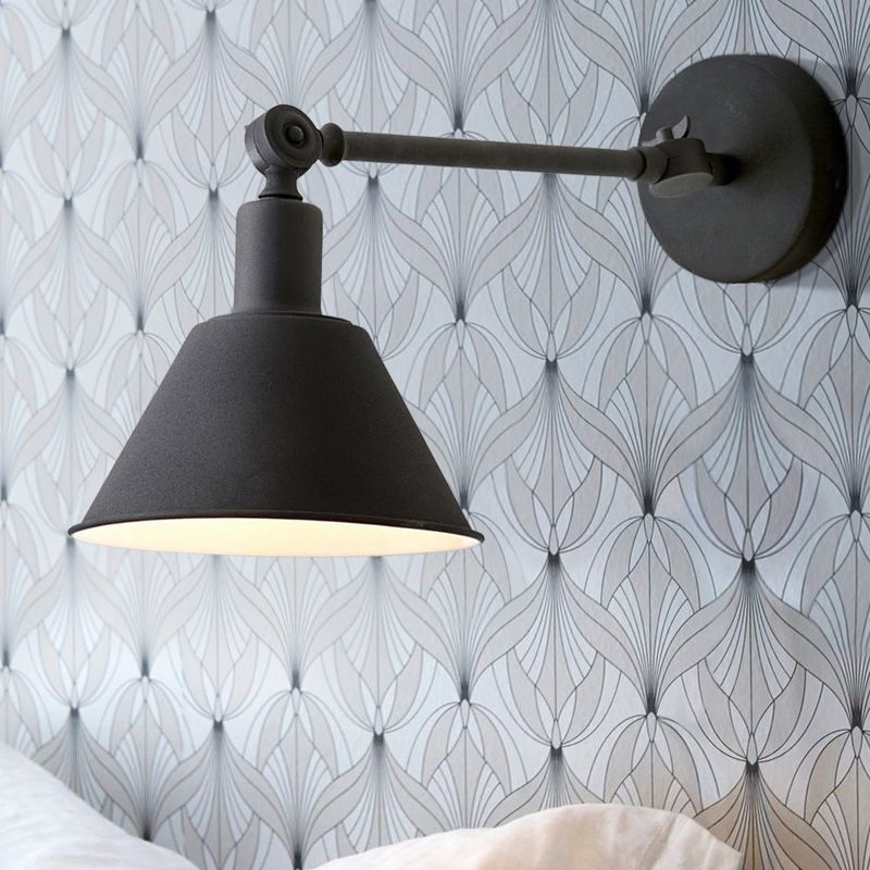 Cone Metal Wall Hanging Light Industrial Style 1 Light Bedroom Sconce Lamp in White/Black