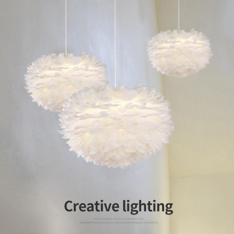 Art Deco Feather Pendant Lighting Modern Nordic Creative Globe Hanging Ceiling Light for Bedroom