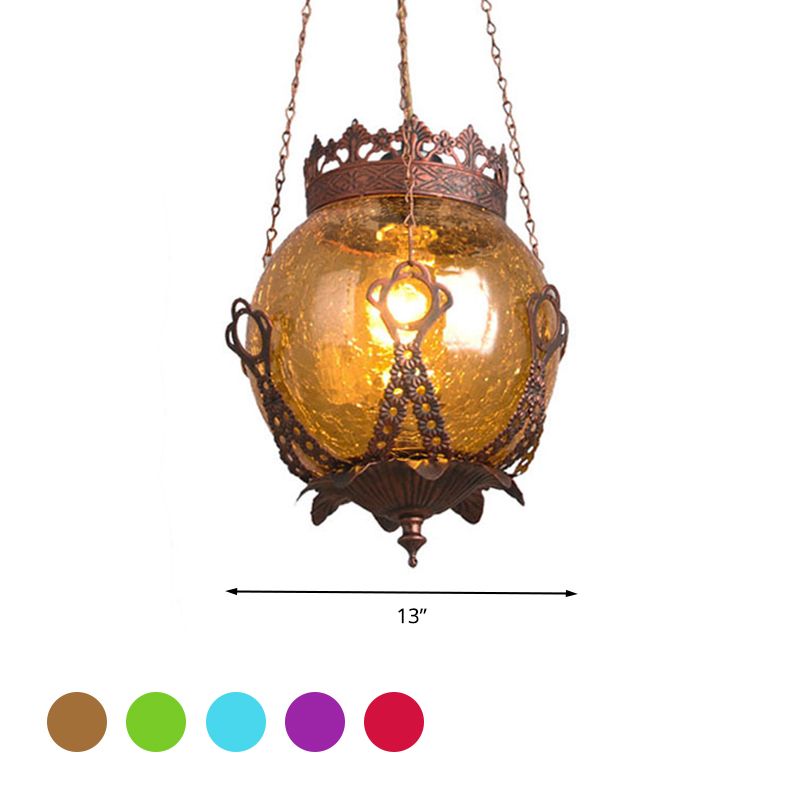 1 Light Red/Purple/Brown Glass Pendant Lighting Fixture Moroccan Globe Shaped Restaurant Hanging Ceiling Light