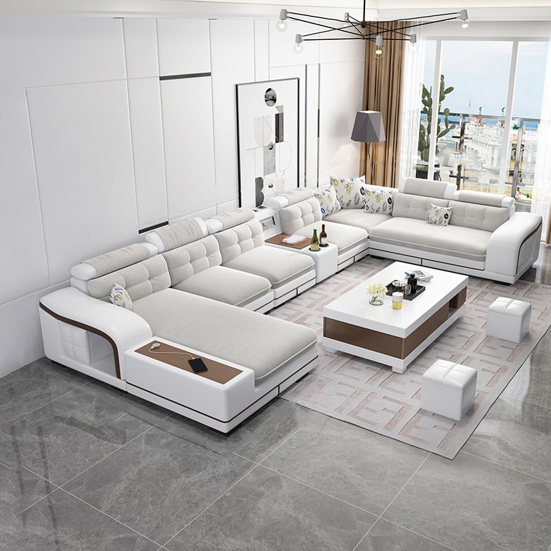 Velvet and Faux Leather Sloped Arms Modular Sectionals Sofa for Living Room