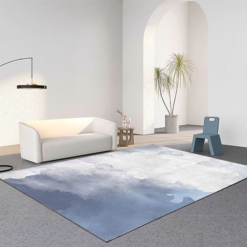 Sky Blue Abstract Pattern Rug Polyester Modern Rug Washable Rug for Living Room