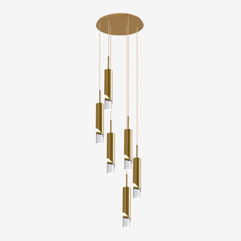 Modern Tube Shape Pendant Gold Metal Multiple Hanging Ceiling Light for Spiral Stair
