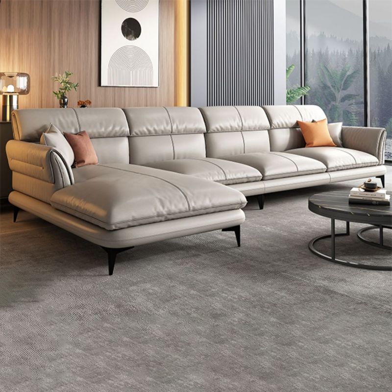 Modern Cushions Flared Arm Seating Living Room Faux Leather Stationary Sofa