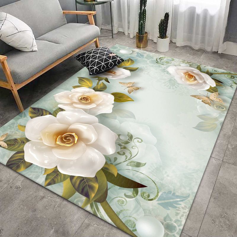 Flower Plant Rug Area Carpet Easy Care Machine Washable Indoor Rug for Decoration