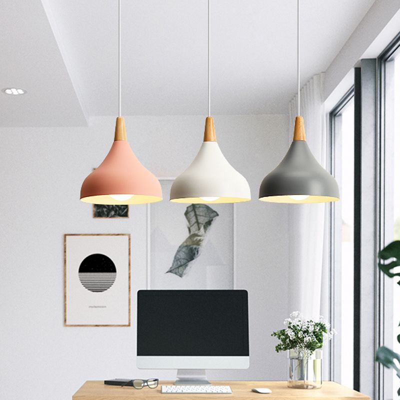Salle à manger à l'oignon plafond pendentif métal métallique 1-Light Macaron Éclairage en suspension en blanc / rose / vert et bois
