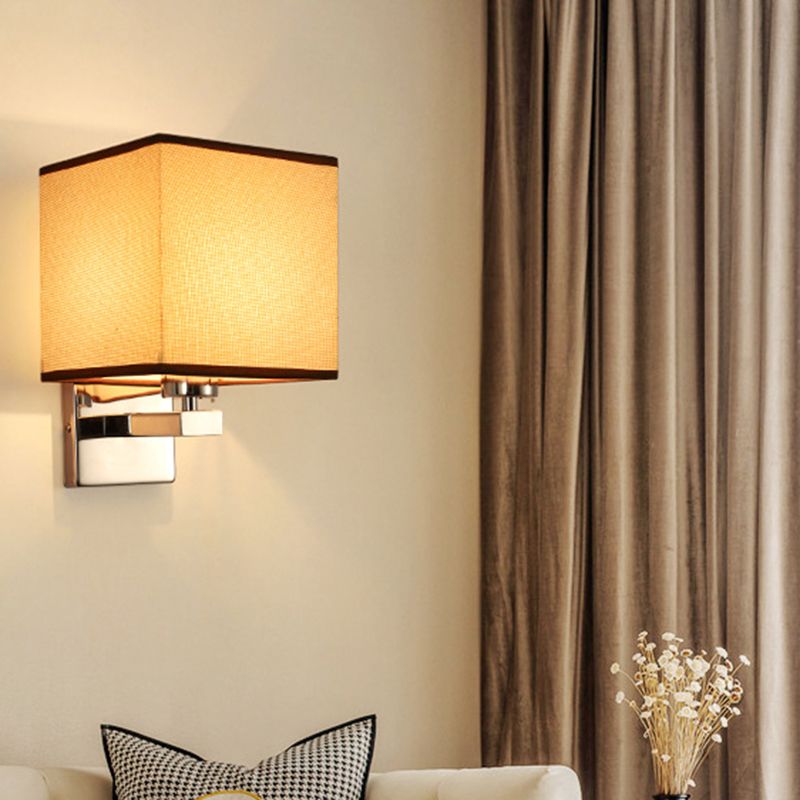 Modern Metal Wall Sconce Rectangle Shape Wall Light with Fabric Shade for Study