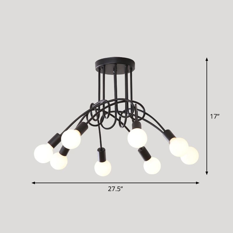 Lámpara de techo semi empotrada de metal estilo loft para dormitorio con diseño de bombilla abierta