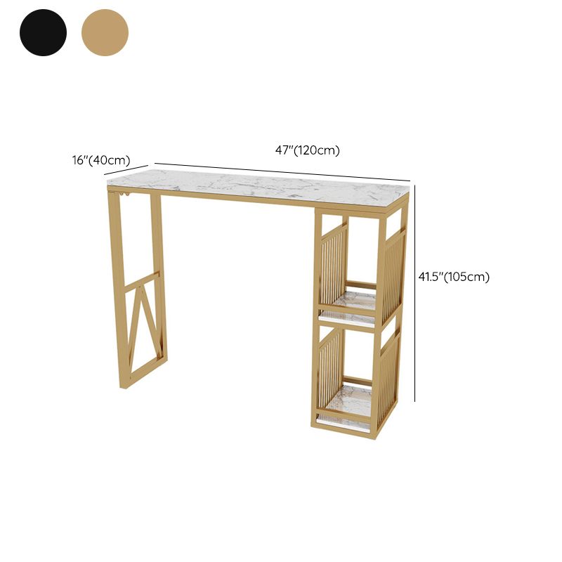 Faux Marble Top Bar Height Table Glam Style Bistro Table with 2 Shelves