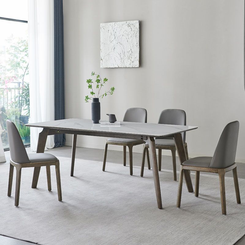 Modern Stone Dining Site Table 4 Wood Legs Rectangle Home Dining Table