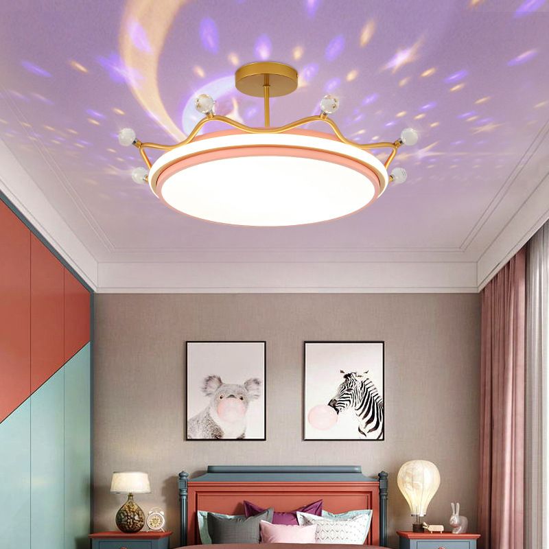 Crown Semi-Flush Ceiling Light with RGB Sky Projection Design Cartoon Flush Mount Light Fixture