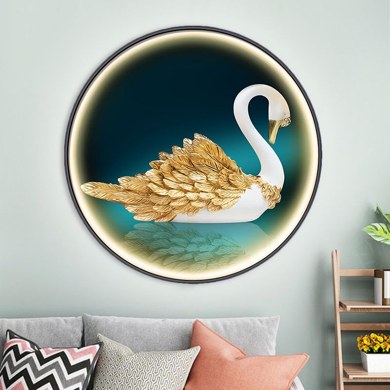 Led Parlour Swan Light Montar Mural Asian Green Mural Splone con sombra de metal redondo, izquierda/derecha