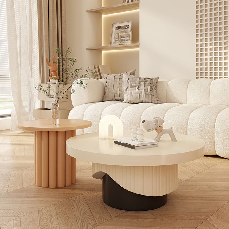 Contemporary Coffee Table Wooden Pedestal Round Coffee Cocktail Table