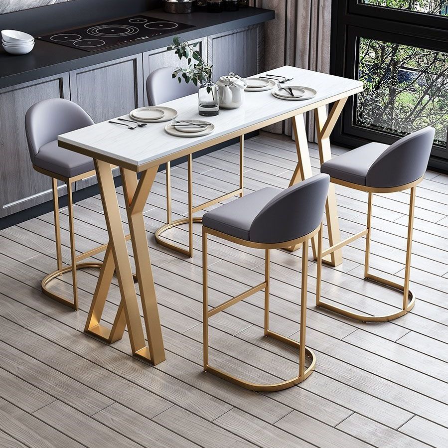 Glam 1/3/5/7 Pieces Bar Table Set Rectangle Stone Counter Table with Stools for Kitchen