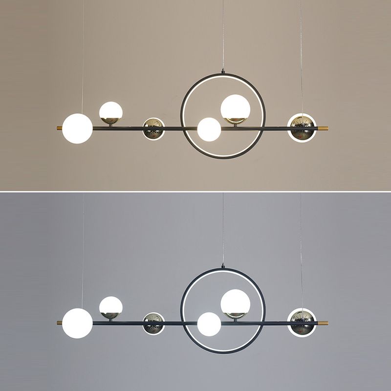 Modern Kitchen Island Fixture 6 - Head Metal and Glass Ceiling Pendant Lighting in Black