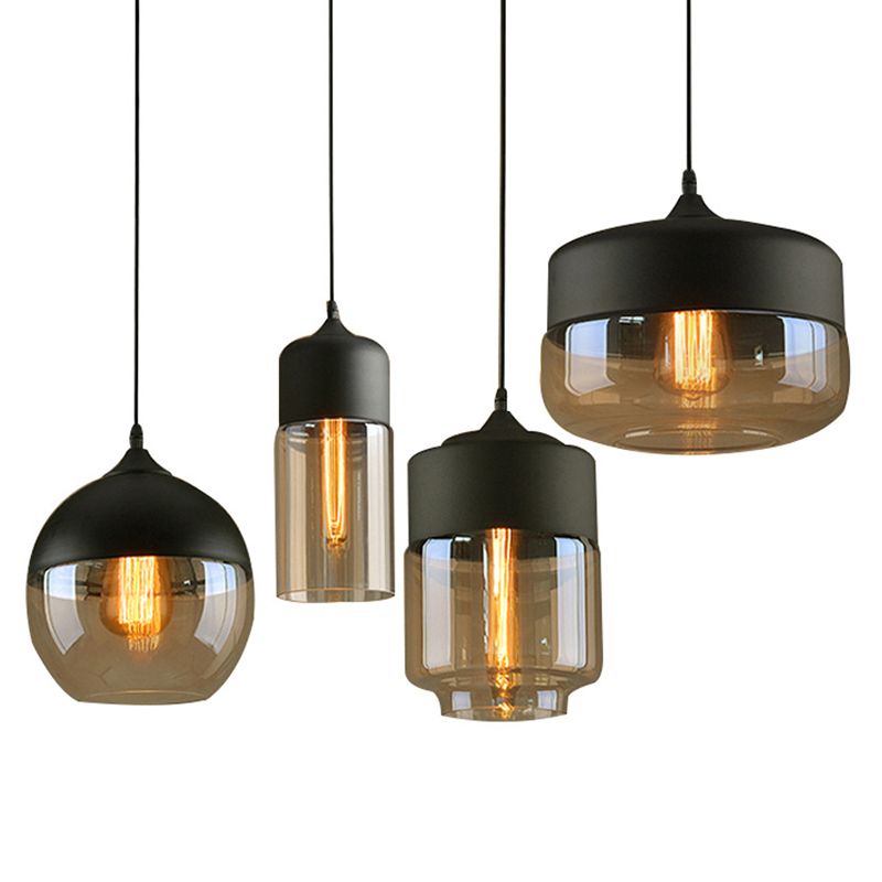 Lampada ombreggiata in vetro appeso a sospensione industriale Riduccante a sospensione Black in nero