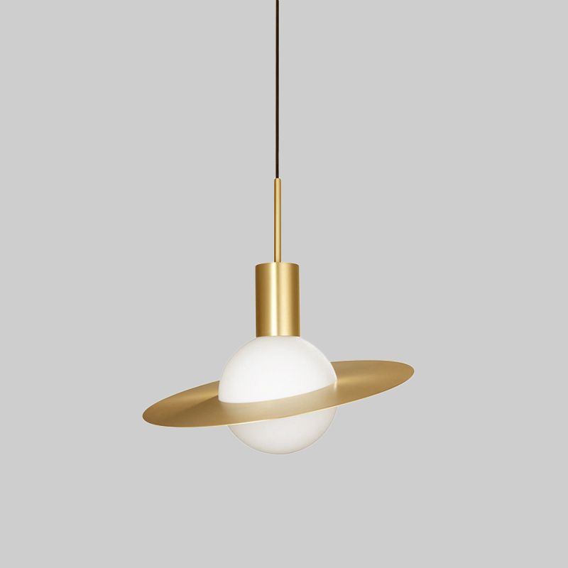 Gold Planetoid Hanging Light Kit postmoderne einmischende Single -Opalin -Glasendecke Anhänger über Tisch