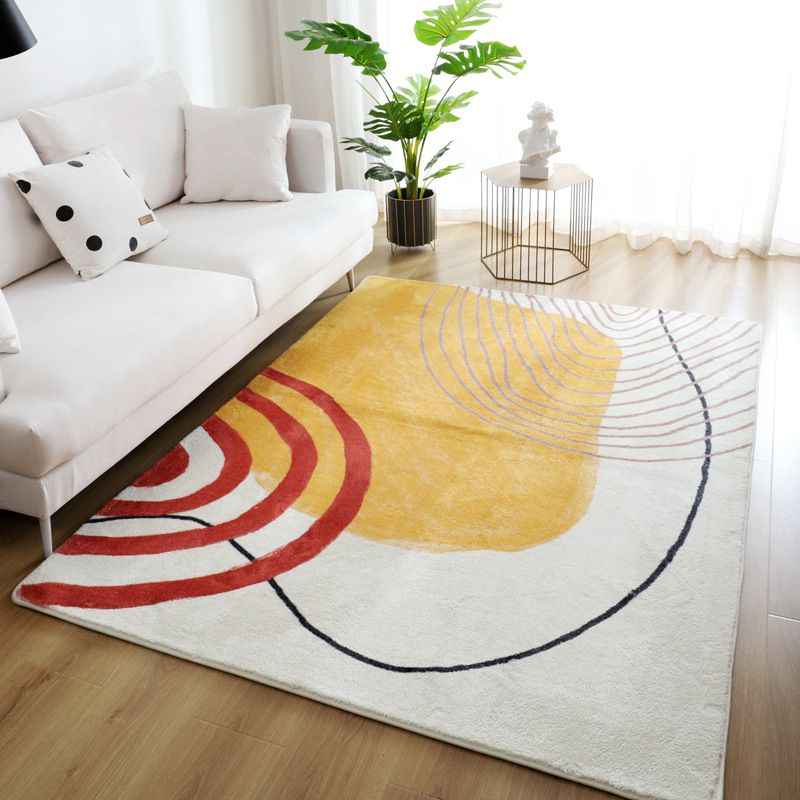 Beige Nordic Area Carpet Polyester Graphic Rug Non-Slip Backing Rug for Living Room