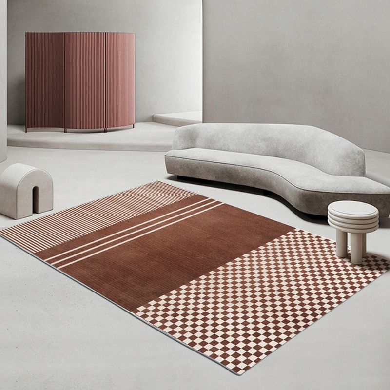 Modern Khaki Carpet Stripe Print Rug Polyester Stain Resistant Living Room Area Rug