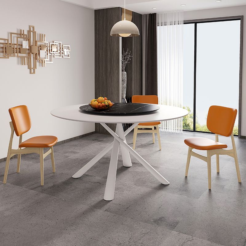 Living Room Round Stone Top Dining Table Contemporary White Base Dining Table