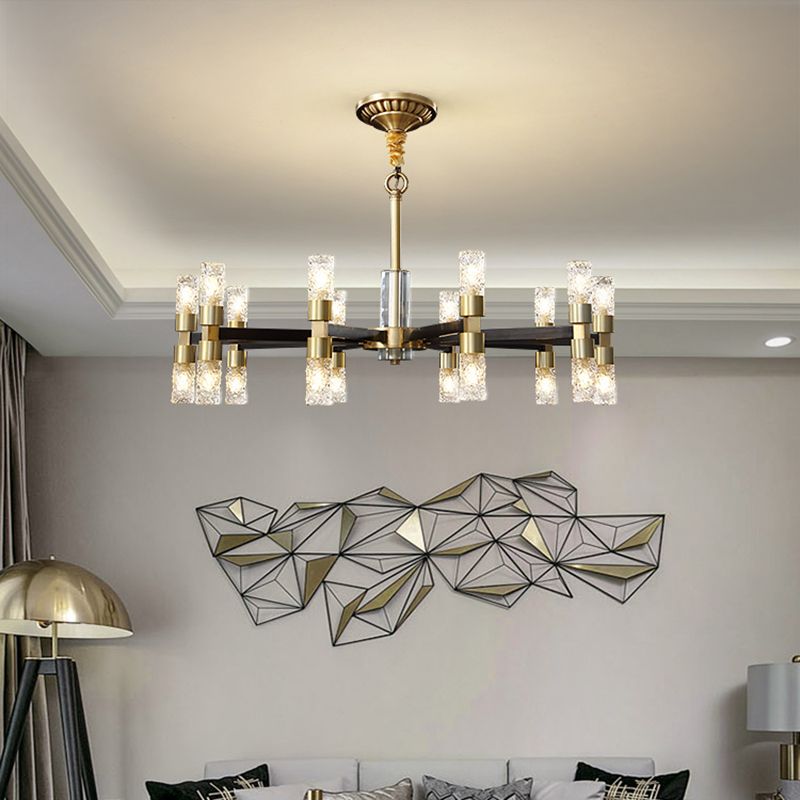 Minimalist Cylindrical Chandelier Pendant Light Metal Dinning Room Hanging Light Kit in Gold