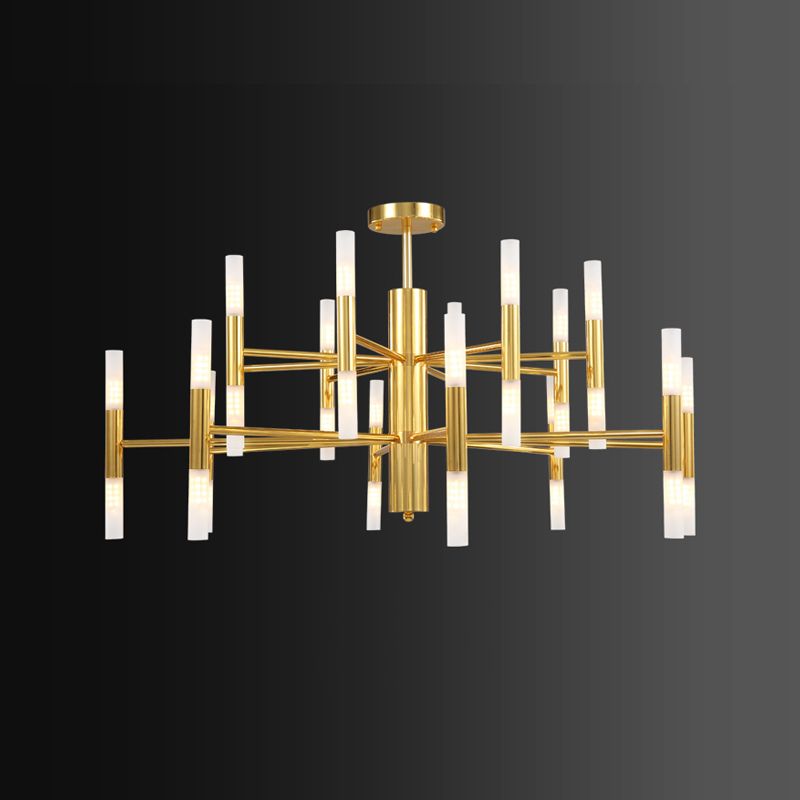 Cylindrical Chandelier Postmodern Metal Gold Hanging Light for Dining Room