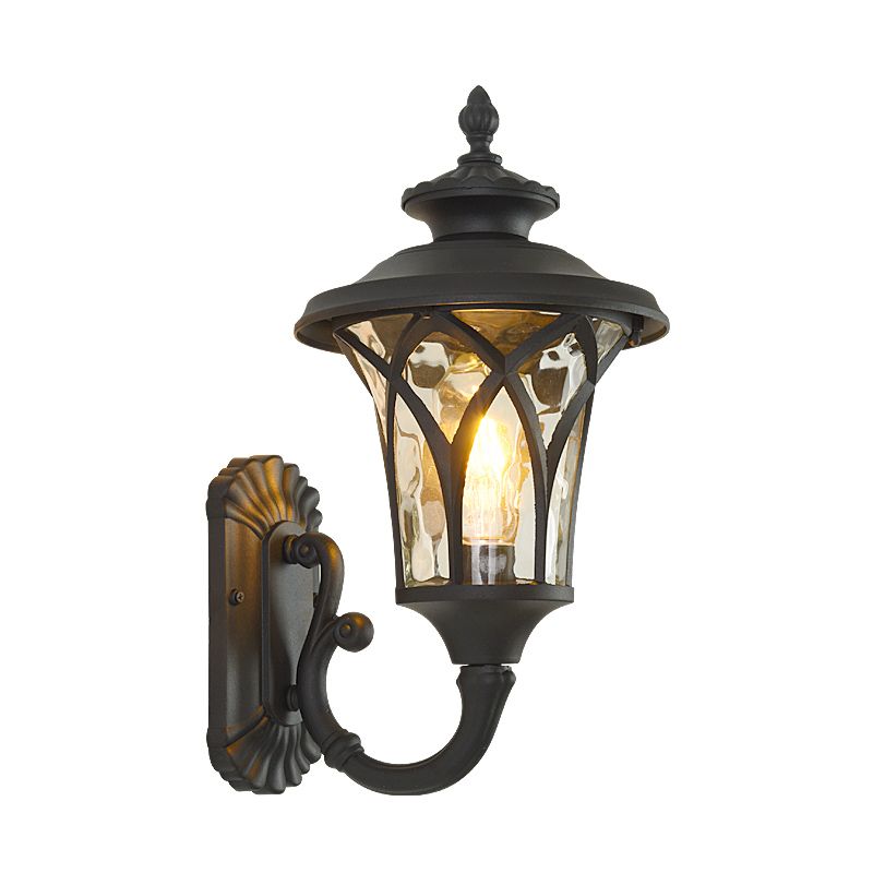 Arch Water Glass Wall Light Rural 1-Head Courtyard Wall Sconce Lighting Fixture in Black/Bronze