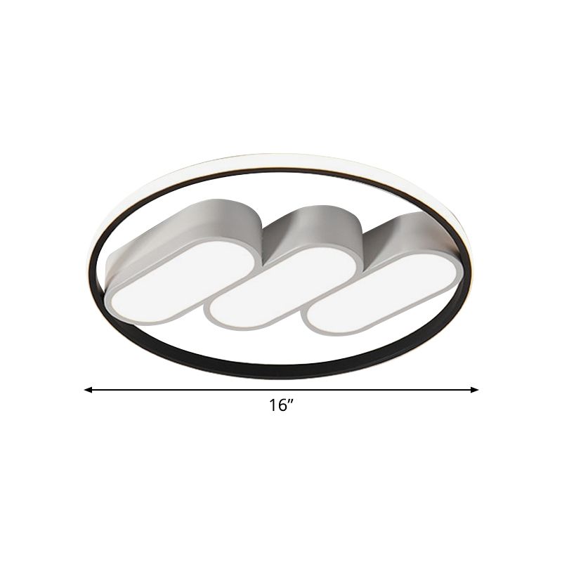 Round Flush Lighting Modern Metallic LED Bedroom Flush Mounted Lamp Fixture in White-Black