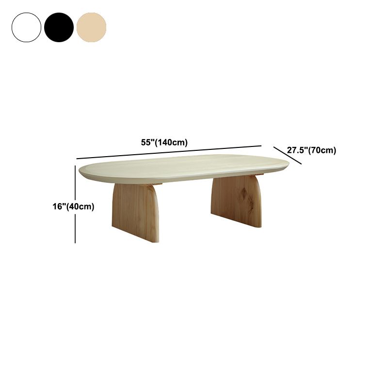 Oval Pine Wood Coffe Table with Wooden Sled Base Cocktail Table