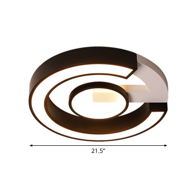 Black Curved LED Flush Mount Modernism Acrylic Flush Ceiling Light Fixture in Warm/White Light, 18"/21.5" Width