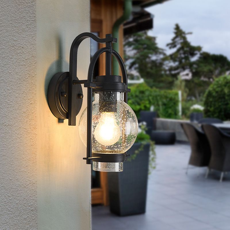 Seedy Glass Black Wall Mounted Lighting Global 1 Light Retro Wall Lamp with Arch Frame