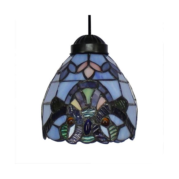 Victorian Domed Multi Light Pendants Stained Glass 3 Lights Hanging Pendant in White for Dining Room