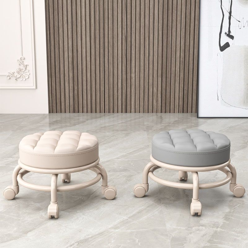 Stain Resistant Ottoman Solid PU Leather Tufted Round Ottoman with Wheels