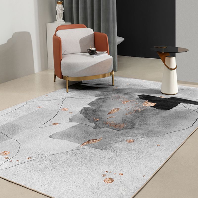 Grey Living Room Carpet Modern Chenille Abstract Pattern Area Rug Stain Resistant Washable Rug