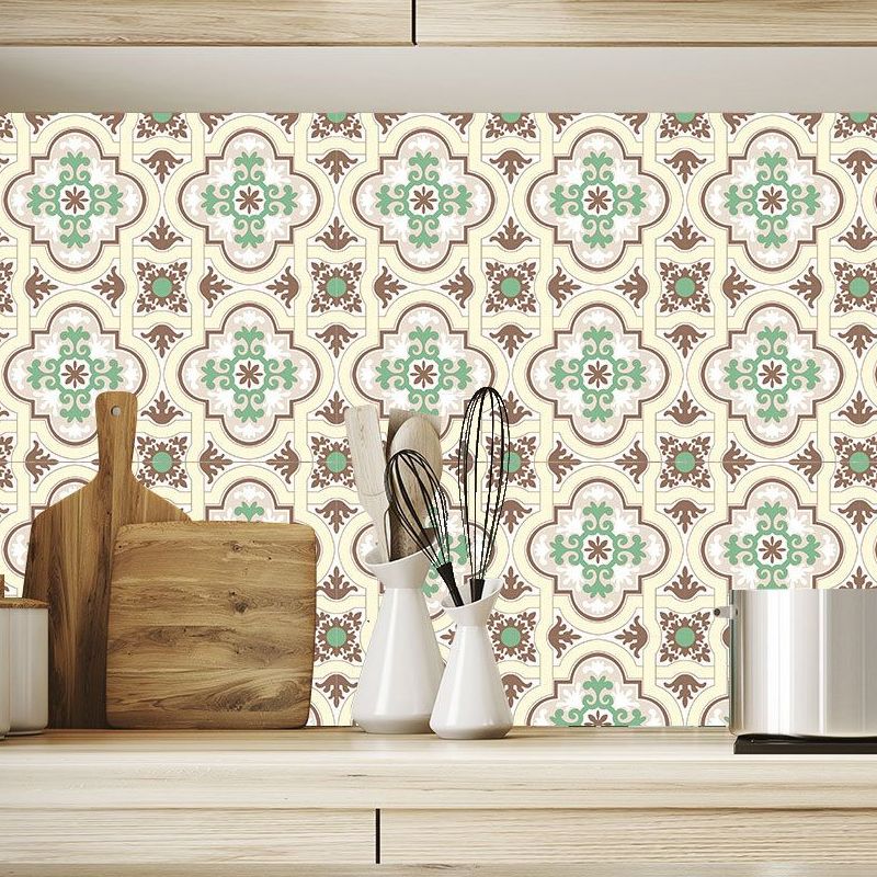 Bohemia Quatrefoil Wallpaper Panel for Bathroom 8' x 8" Wall Art in Green-White, Peel and Stick