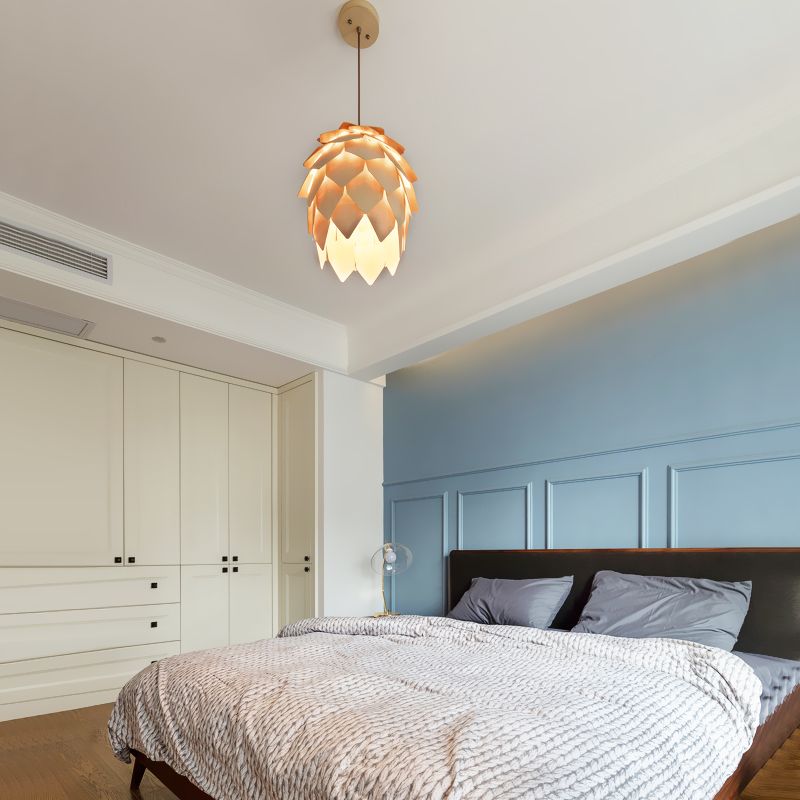 Modern Simple Hanging Light Wooden Shade Pendent Lighting Fixture for Sitting Room
