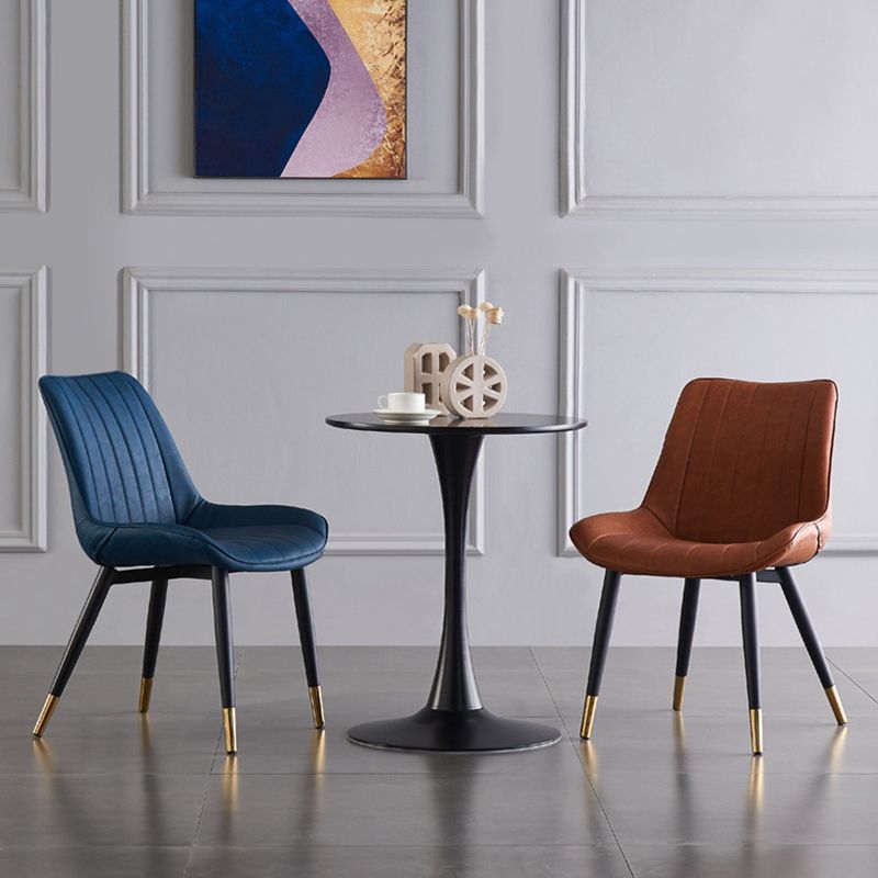 Modern Armless Dining Chairs Solid Back Leather Side Chairs with Metal Legs