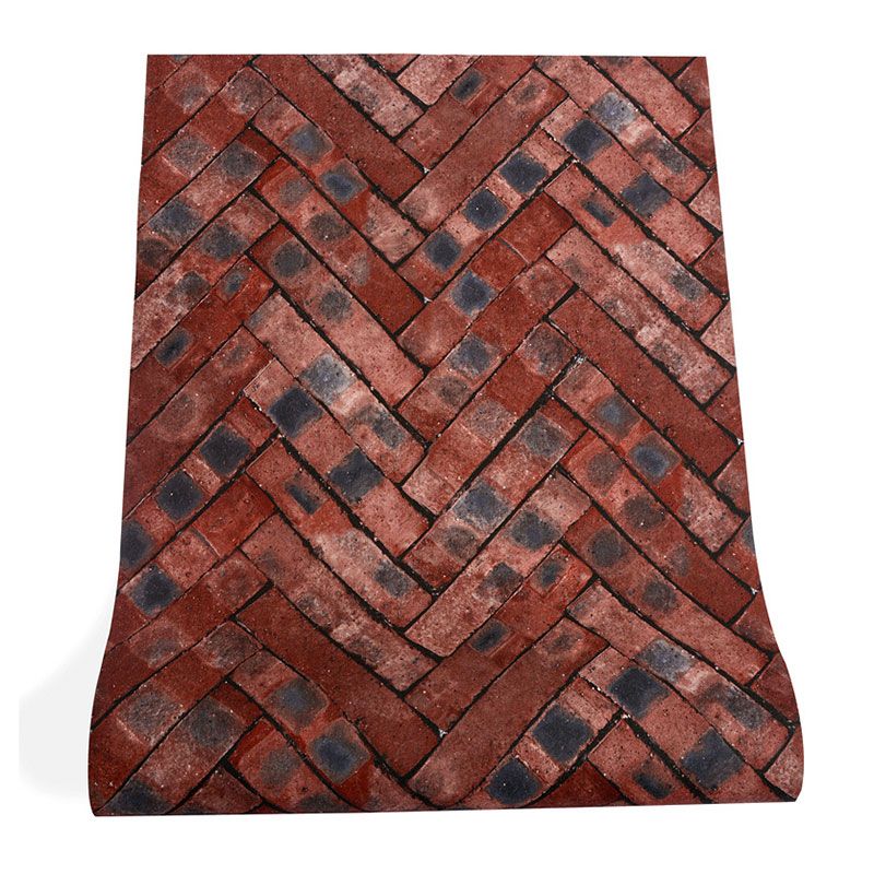 Industrial Wall Covering Dark Color Herringbone Brick Wallpaper Roll, 57.1 sq ft., Non-Pasted