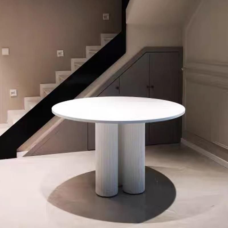 Modern Dining Table Stone and Metal Three Pedestal Dining Table for Living Room