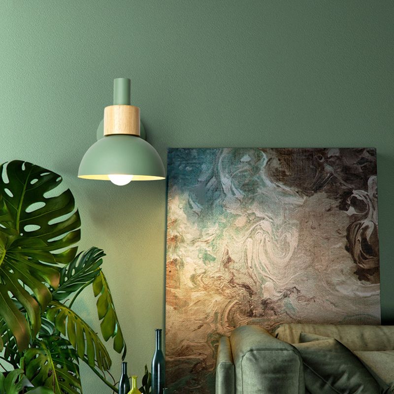 Macaron Style Wall Lamp 1-Light Wall Mount Lamp with Wood for Living Room