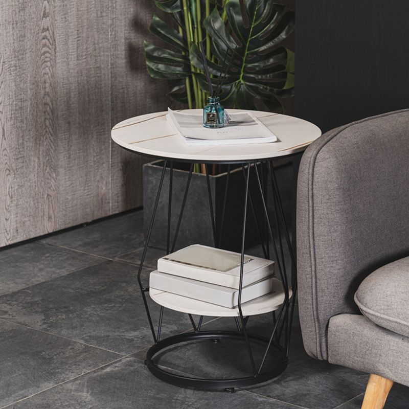 Frame Pedestal Design Gold/black Iron Pedestal Rock Slab Table Top with Shelf Side Table