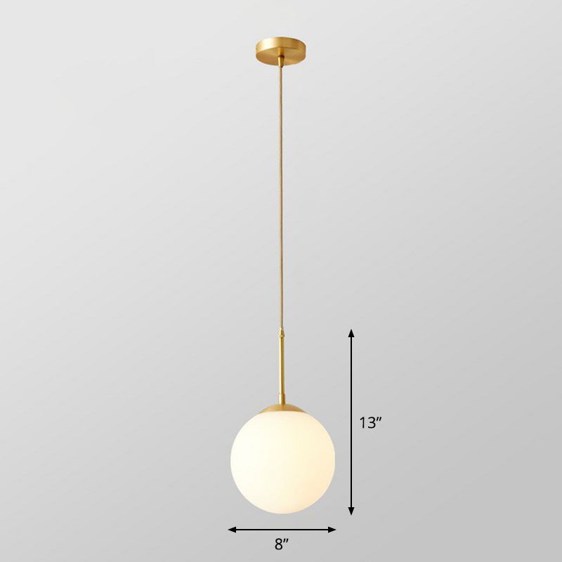 Globe Kitchen Pendant Lighting Cream Glass 1-Light Simplicity Hanging Light in Gold