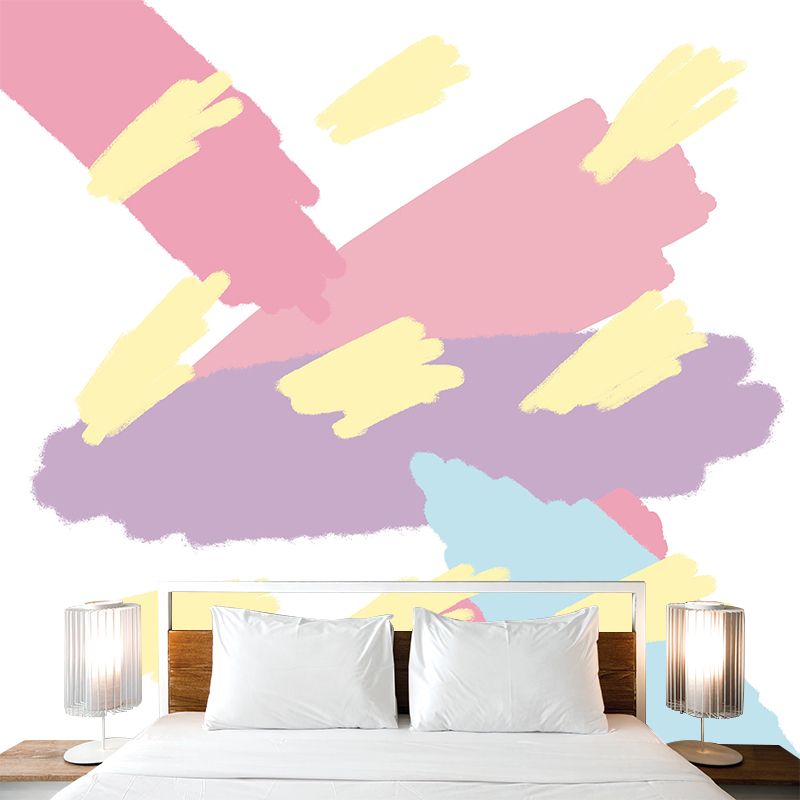 Pink Brush Stroke Scribble Mural Water-Proof Kids Style Bedroom Wall Art, Custom Made