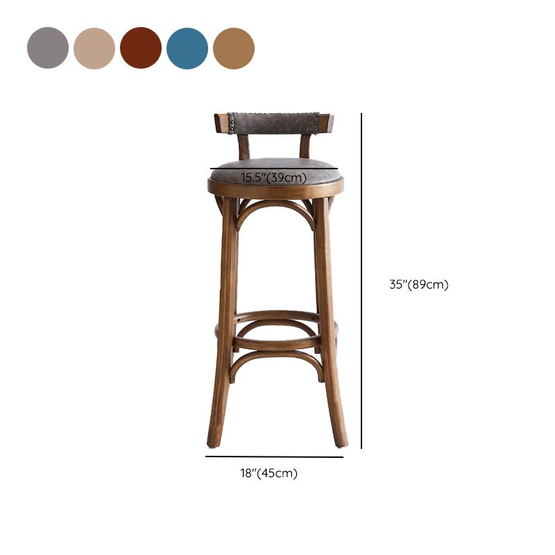 Industrial Upholstered Round Stool Low Back Wood Barstool for Living Room