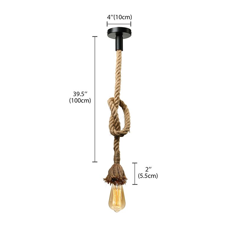 Minimalist Style Exposed Hanging Lamp 1 Light Natural Rope Adjustable Ceiling Light Fixture in Beige