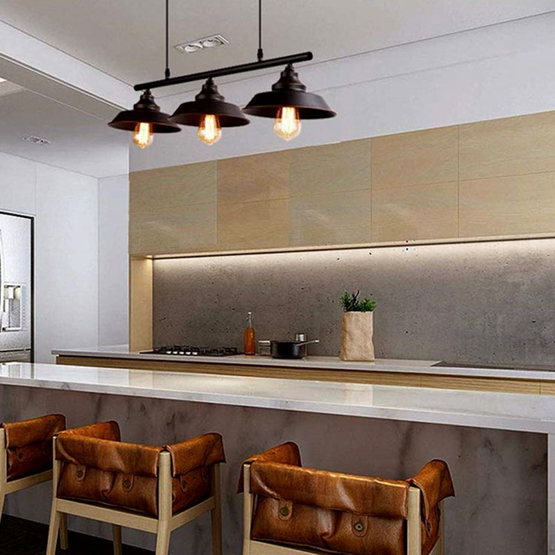 Lid Shaped Bistro Island Lamp Rustic Metal 3-Head Dark Coffee Hanging Ceiling Light
