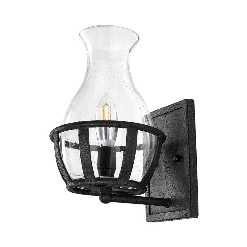 One Bulb Wall Sconce Lighting Bottle Shade Seeded Glass Industrial Living Room Light Fixture in Black